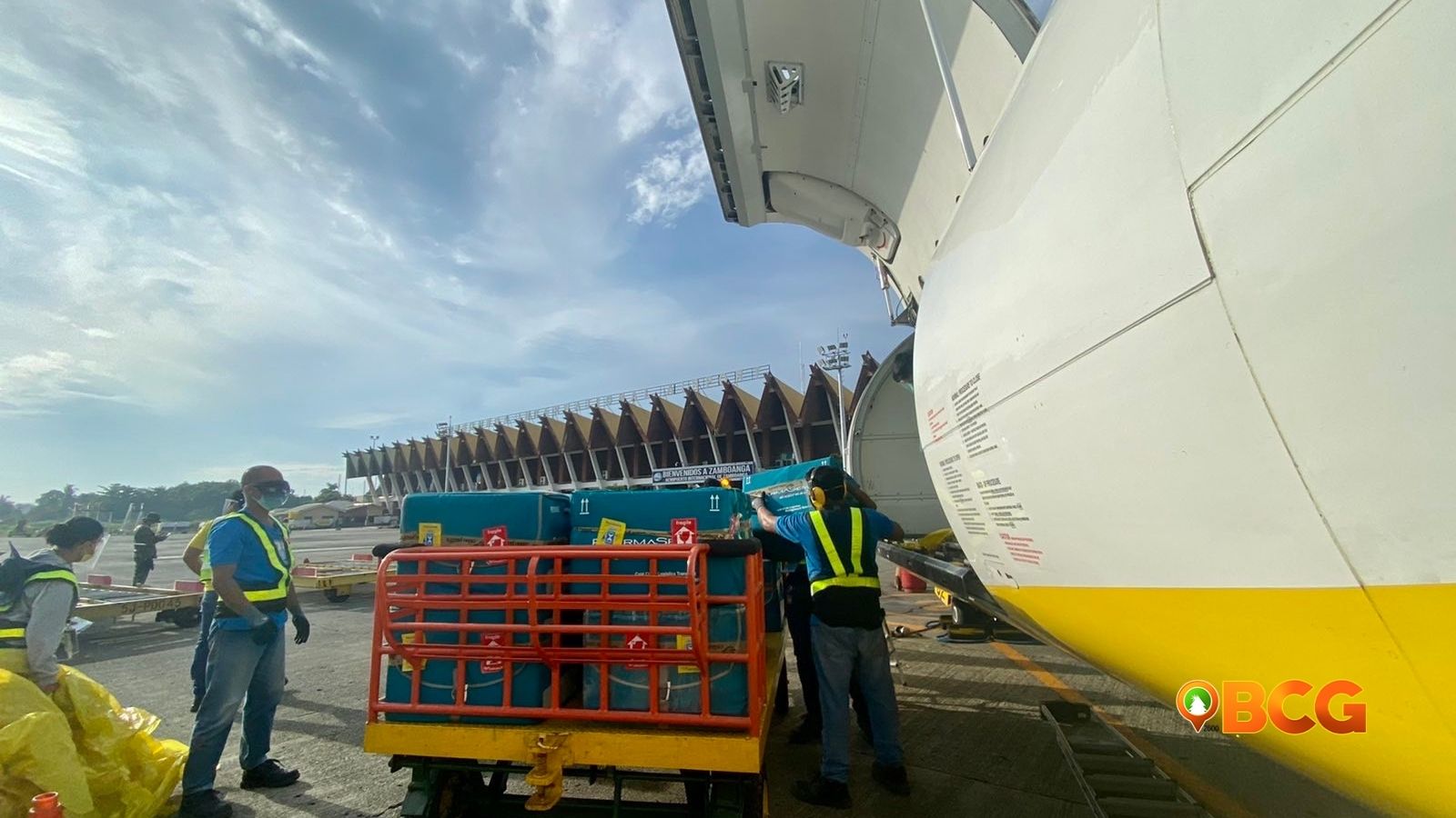 Vaccines being loaded in a Cebu pacific plane
