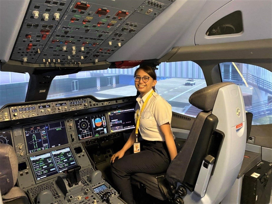 training inside an Airbus flight simulator