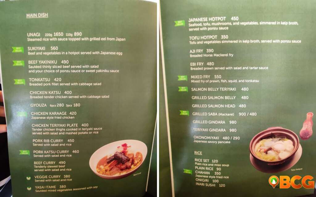 Chaya SM Baguio Menu Main Dish and Rice