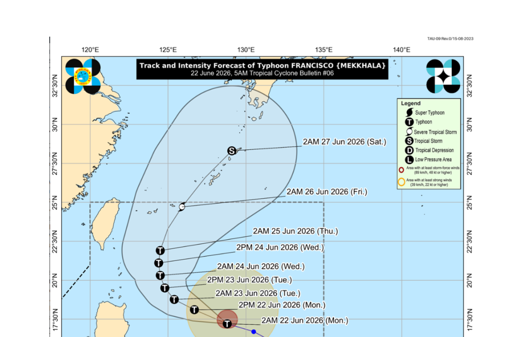 Typhoon Francisco forecast track showing projected path and intensity for Northern Luzon.