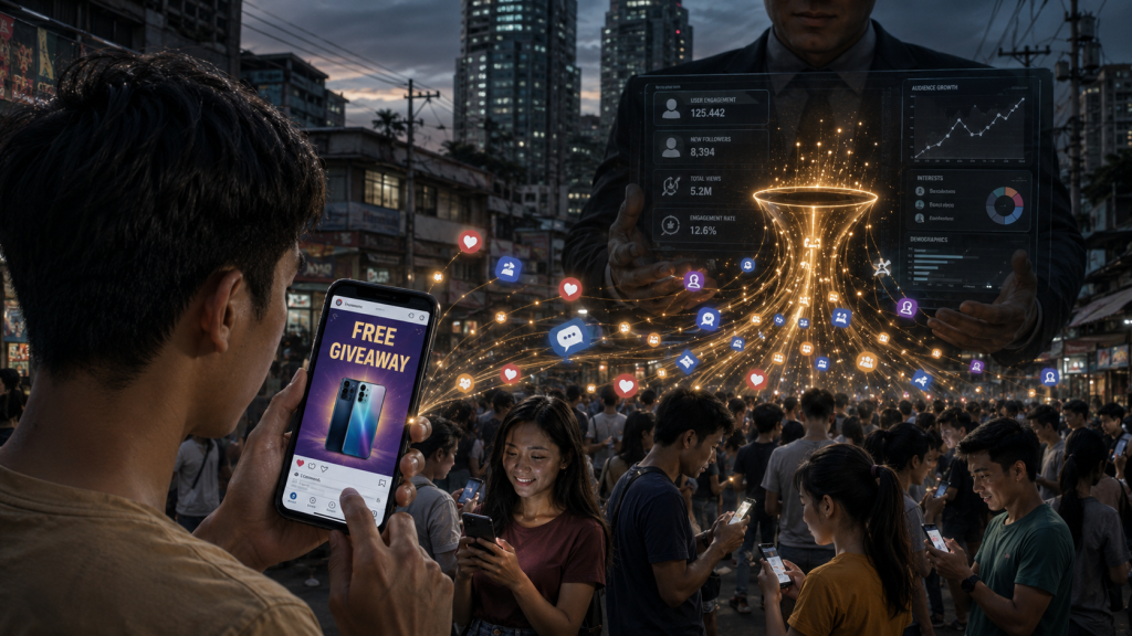 Smartphone with a promotional label, highlighting the concept of free offers and potential hidden costs.
