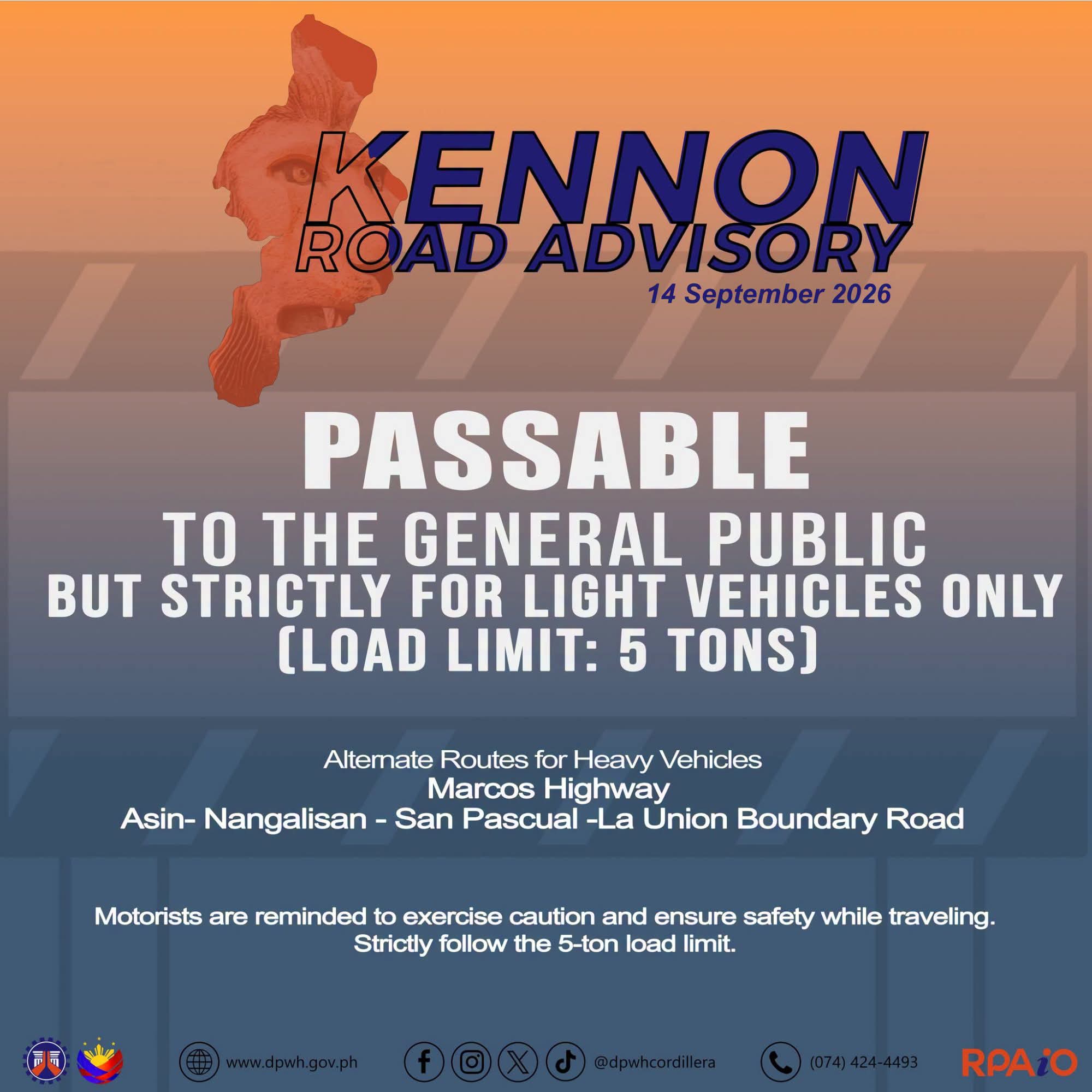 Kennon Road sign announcing reopening for light vehicle access.