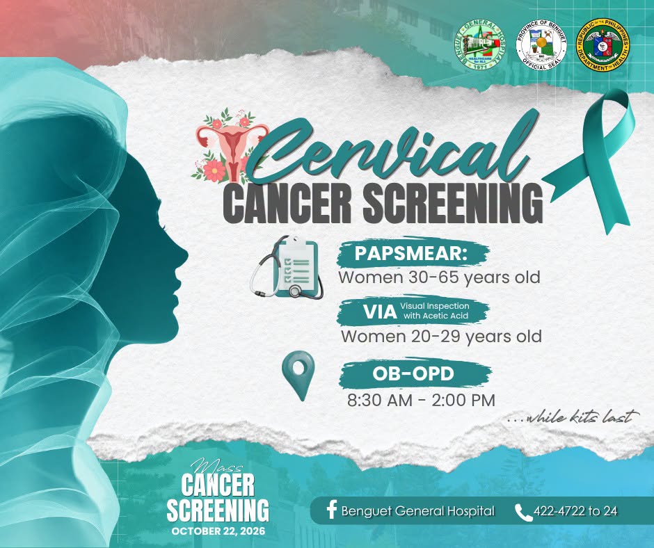 Free cervical cancer screening event at Benguet General Hospital on October 22.