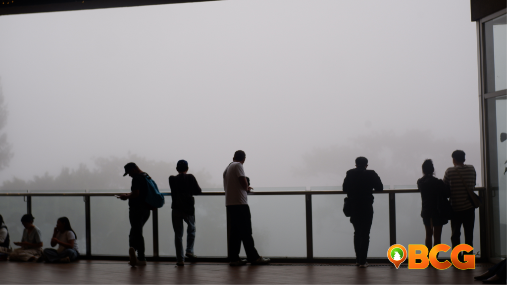 Fog enveloping Baguio's landscape, creating a mystical, cloud-like atmosphere.