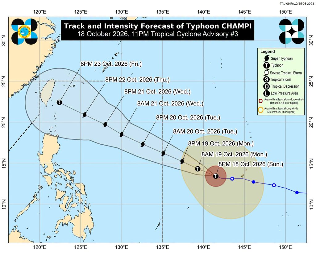 Forecast track showing Typhoon Champi's weakening trajectory.