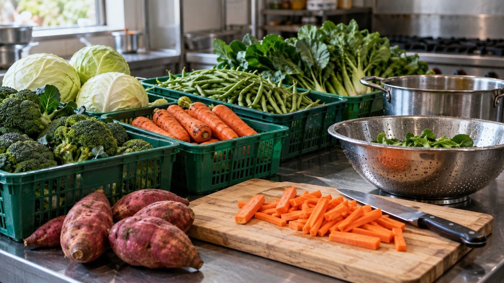 Fresh local ingredients on a table, showcasing healthy catering options in Baguio.